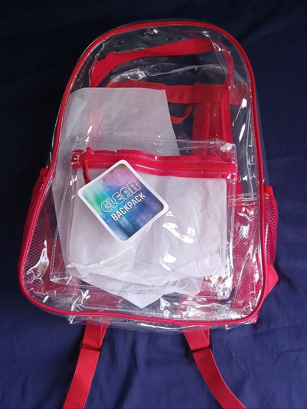 Clear Red PVC Backpack – Transparent School & Travel Bag